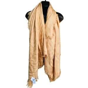 Tan Tory Burch Logo Jacquard Traveler Scarf FLAWS look at all pictures